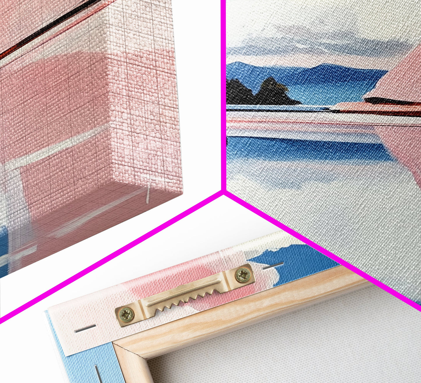 Pink Rock Reflection, Abstract Landscape, Serene Water Art, Framed Canvas Print, Modern Wall Decor, Minimalist Nature, Living Room Art