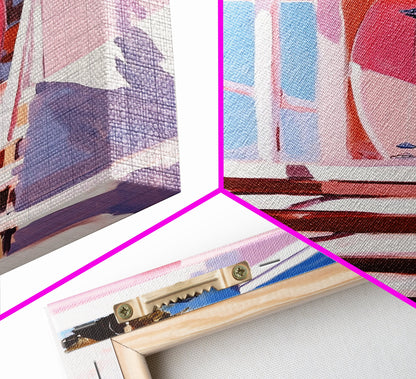 Surf Shack, Tropical Beach House Art, Framed Canvas Print, Pink Coastal Decor, Summer Vibes Wall Art, Relaxing Ocean Painting, Boho Chic