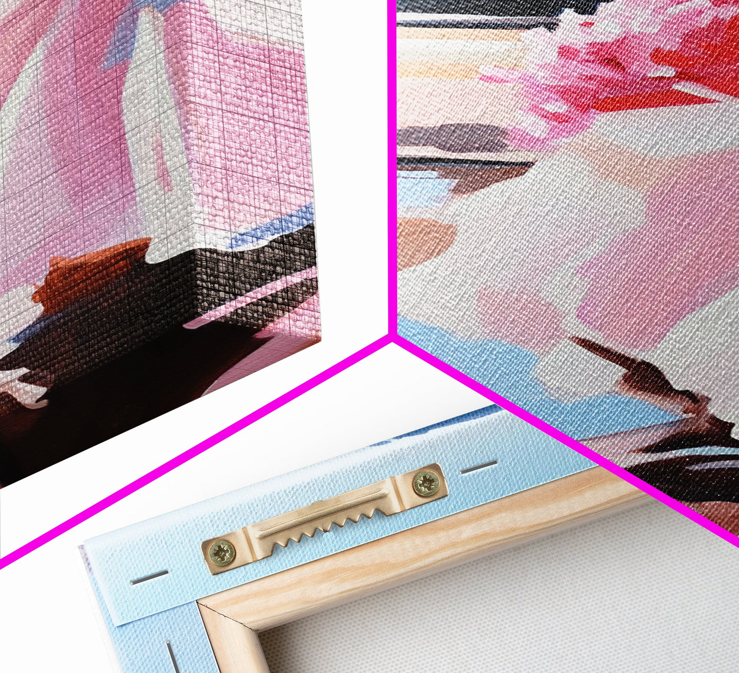 Floral, Pink Bouquet, Nature Art, Framed Canvas Print, Feminine Wall Decor, Boho Home Art, Blue Painting, Living Room Wall Art