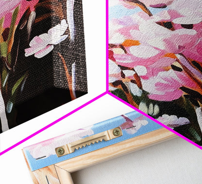 Coastal Flowers, Pink Daisy Art, Floral Beach Decor, Framed Canvas Print, Modern Boho Wall Art, Bedroom Artwork, Summer Aesthetic