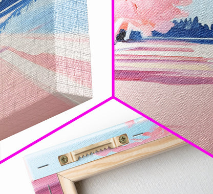 Mediterranean Steps, Coastal Wall Art, Santorini Print, Blue and Pink Decor, Travel Painting, Framed Canvas Print, Living Room Art