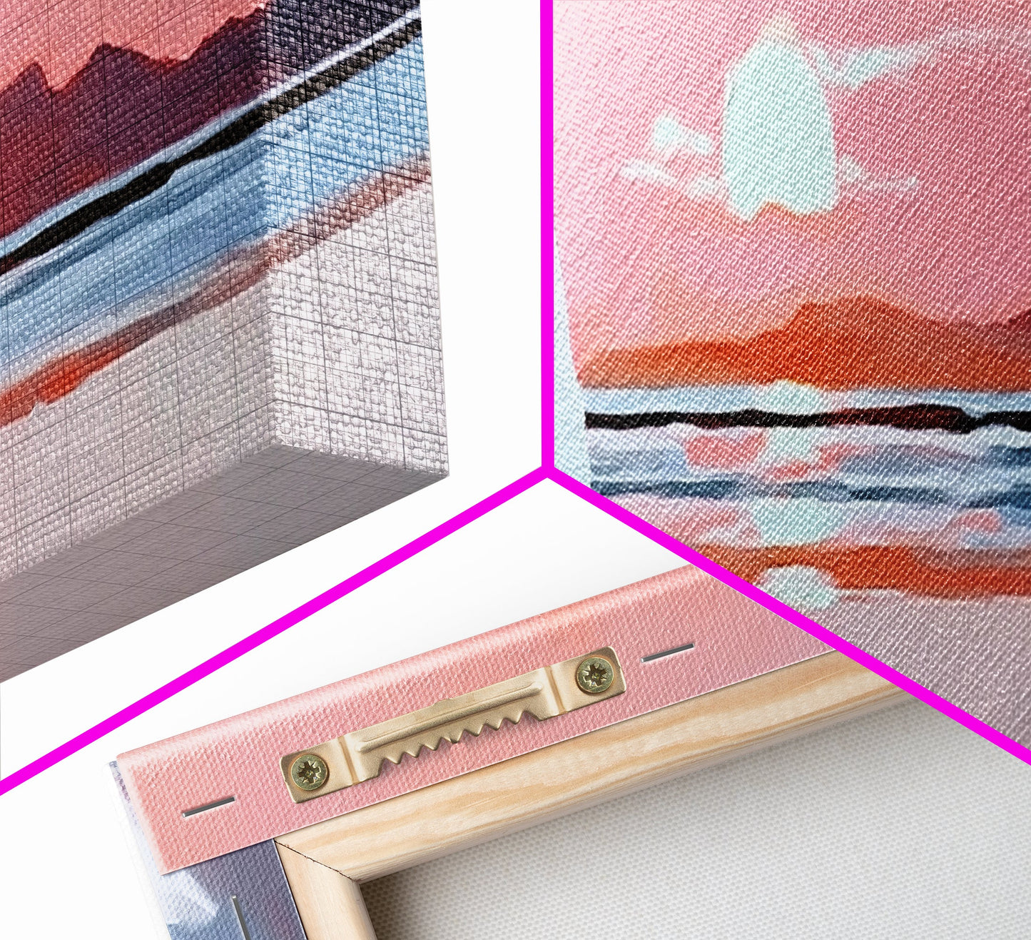 Sunset Serenity, Coastal Horizon, Tranquil Art, Framed Canvas Print, Pink Sky, Minimalist Seascape, Ocean Decor, Living Room Artwork