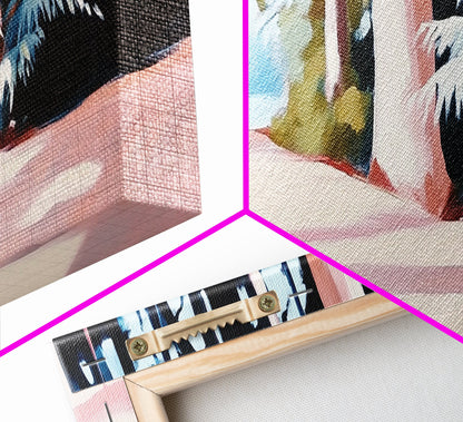 Waldweg, sonnenbeschienene Bäume, idyllische Natur, gerahmter Leinwanddruck, beruhigende Wanddekoration, moderne Landschaftsmalerei, Wohnzimmerkunst, gemütliche Einrichtung