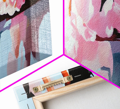 Floral Reflections, Pink Blossoms, Water Mirror, Framed Canvas Print, Feminine Wall Art, Elegant Bedroom Decor, Pastel Aesthetic