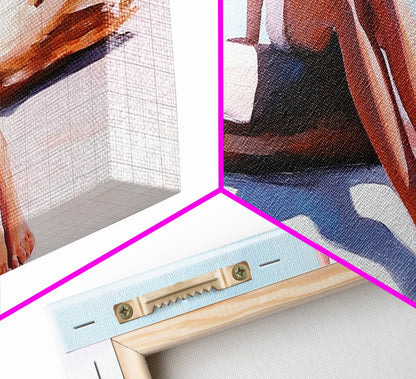 Treibholz-Flucht, Küstenleben-Kunst, Minimalistische Strandszene, Sommerliche Farben, Gerahmter Leinwanddruck, Entspannende Wohndekoration, Vom Meer inspiriert