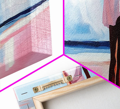 Woman by Ocean, Beach Reflection, Serenity Art, Framed Canvas Print, Modern Coastal Decor, Minimalist Wall Art, Bedroom Artwork