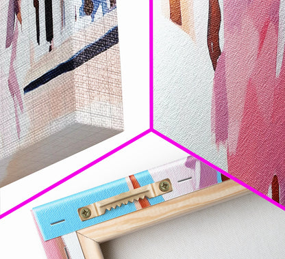 Pink Dress, Elegant Stroll, Romantic Scene, Framed Canvas Print, Modern Wall Art, Feminine Decor, Stylish Living Room Artwork