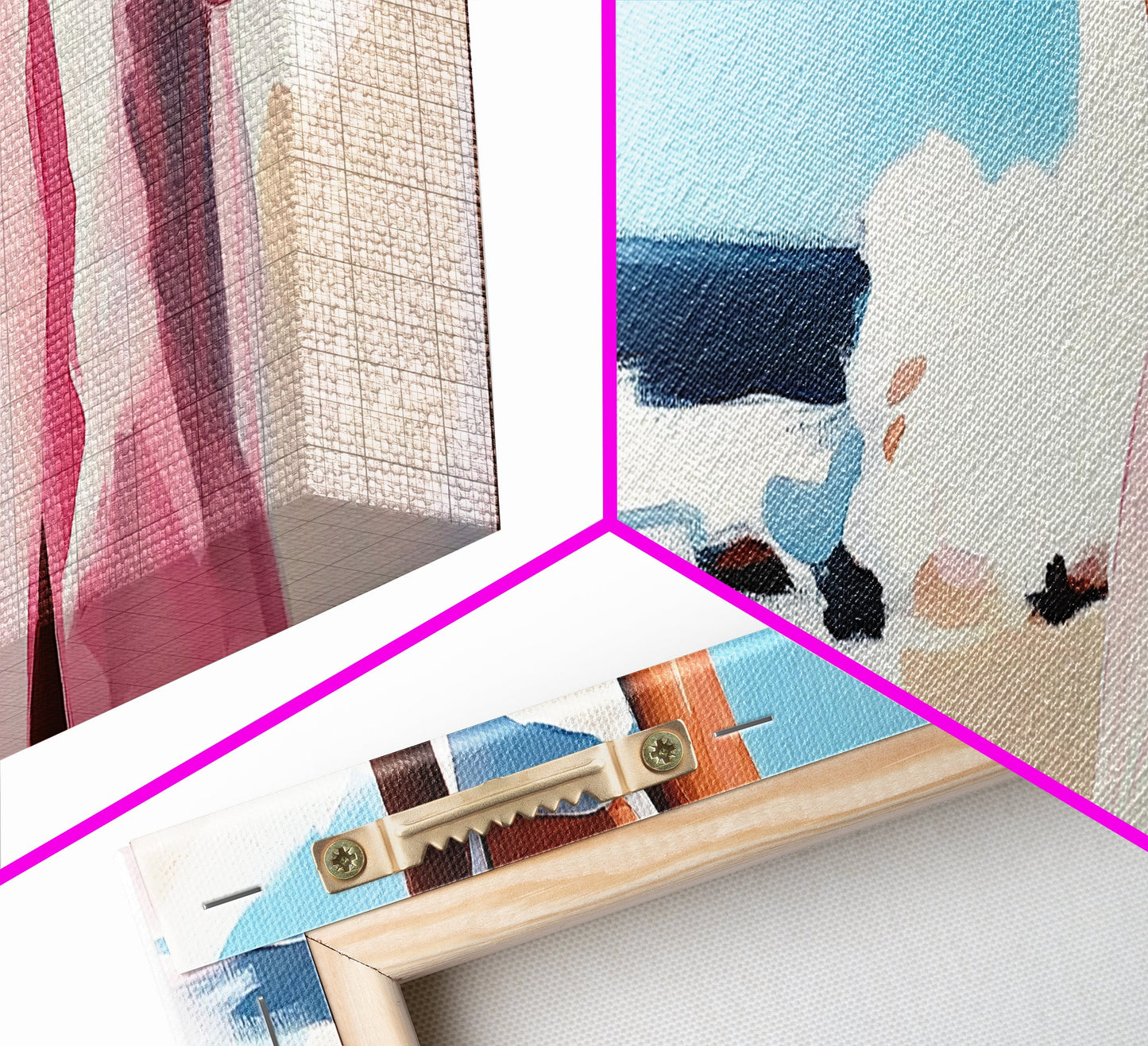 Ocean Waves, Pink Skirt, Windy Shoreline, Framed Canvas Print, Coastal Wall Art, Beach Home Decor, Minimalist Aesthetic, Ocean Scene