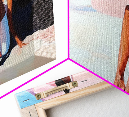 Woman Under Umbrella, Beach Relaxation, Summer Scene, Framed Canvas Print, Minimalist Boho Art, Seaside Wall Decor, Nautical Artwork