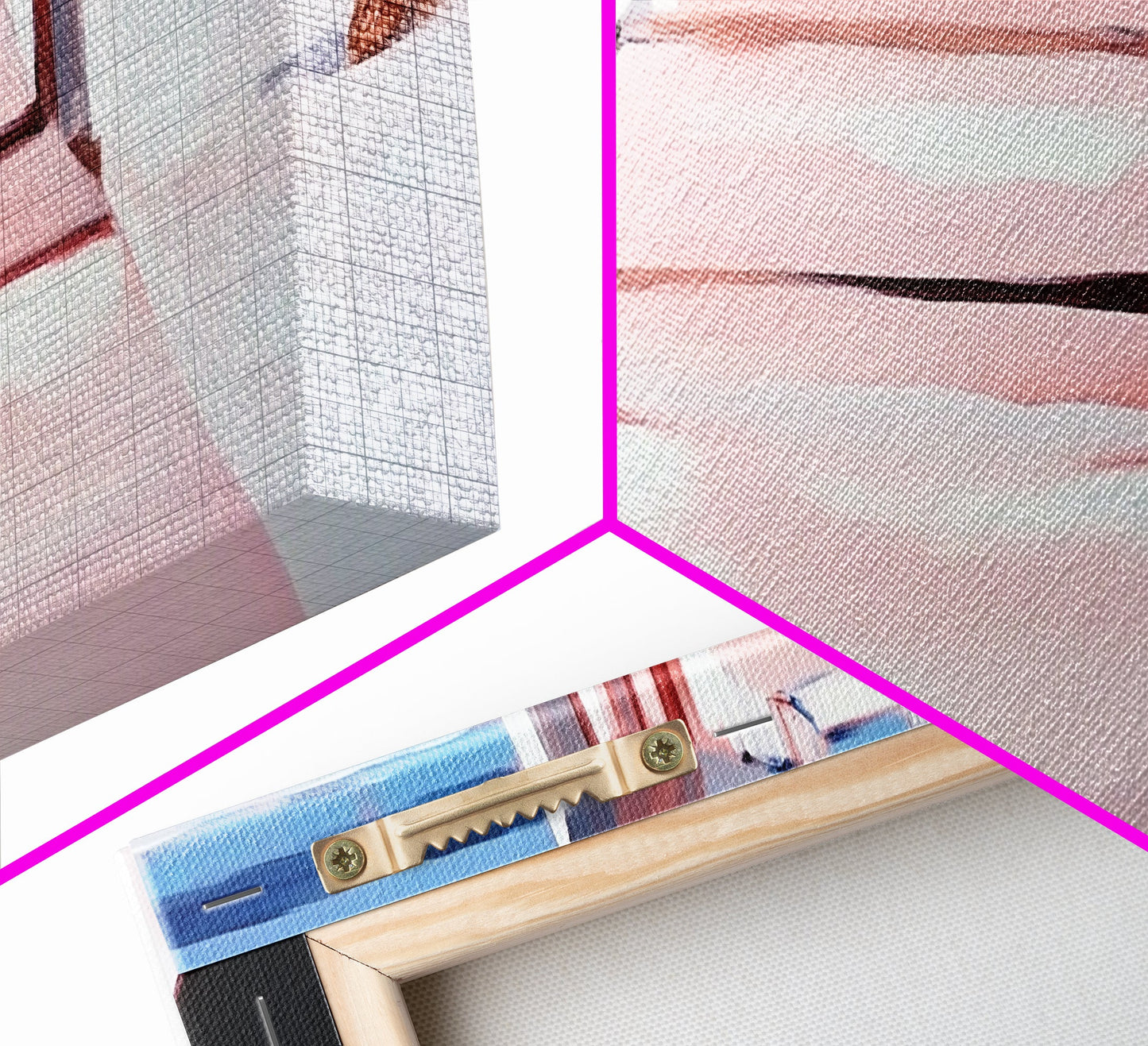 Pink Pier, Beach Walkway, Ocean View, Framed Canvas Print, Coastal Wall Art, Nautical Home Decor, Minimalist Seascape Painting