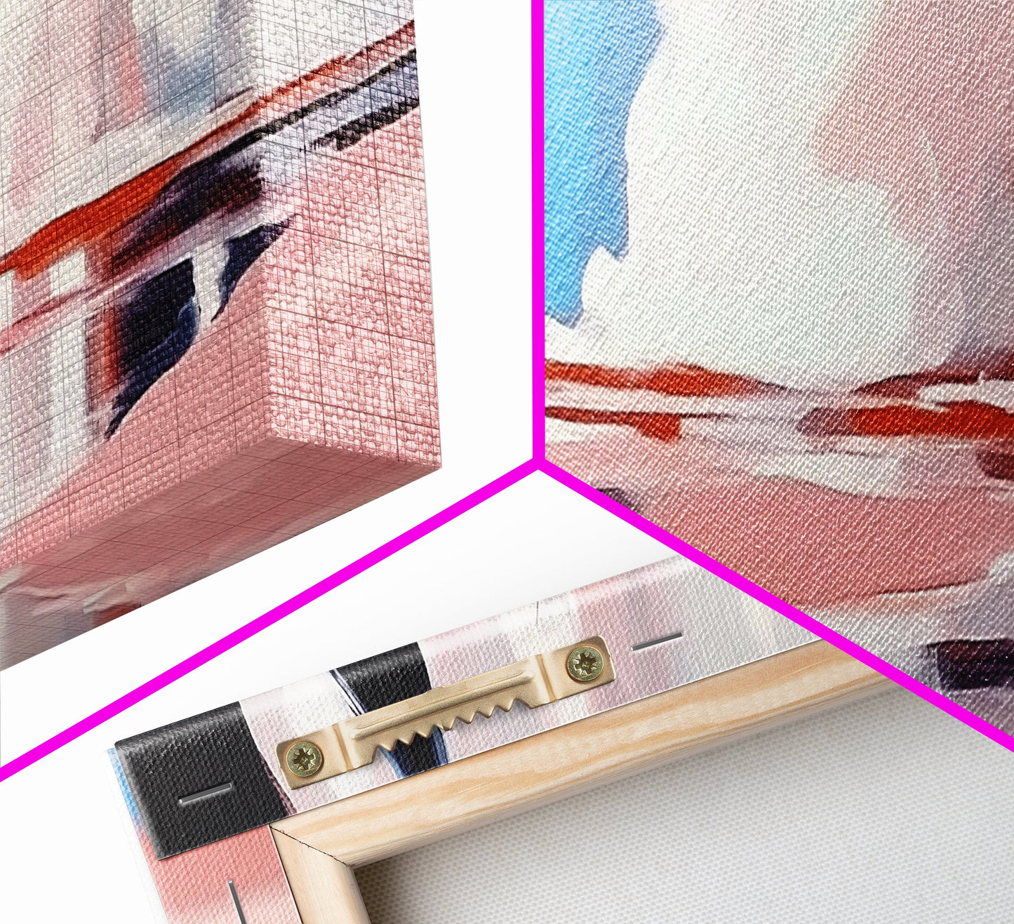 Ocean Reflection, Pink Waves, Abstract Seascape, Modern Coastal Art, Minimalist Decor, Framed Canvas Print, Living Room Wall Art