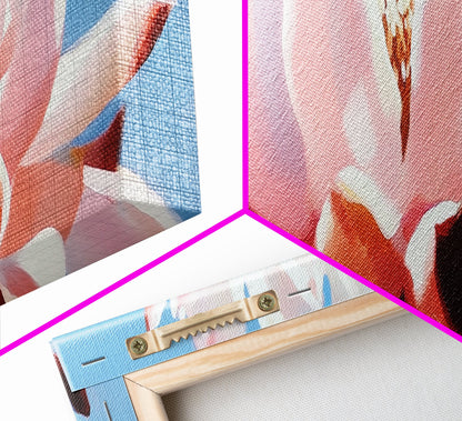 Pink Lotus, Floral Wall Art, Elegant Home Decor, Framed Canvas Print, Feminine Aesthetic, Botanical Art, Water Lily Painting