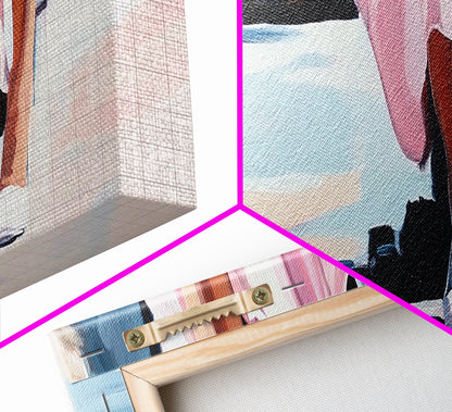 Seaside Elegance, Soft Beach Vibes, Ocean Walk Art, Framed Canvas Print, Feminine Coastal Decor, Seascape Painting, Summer Aesthetic