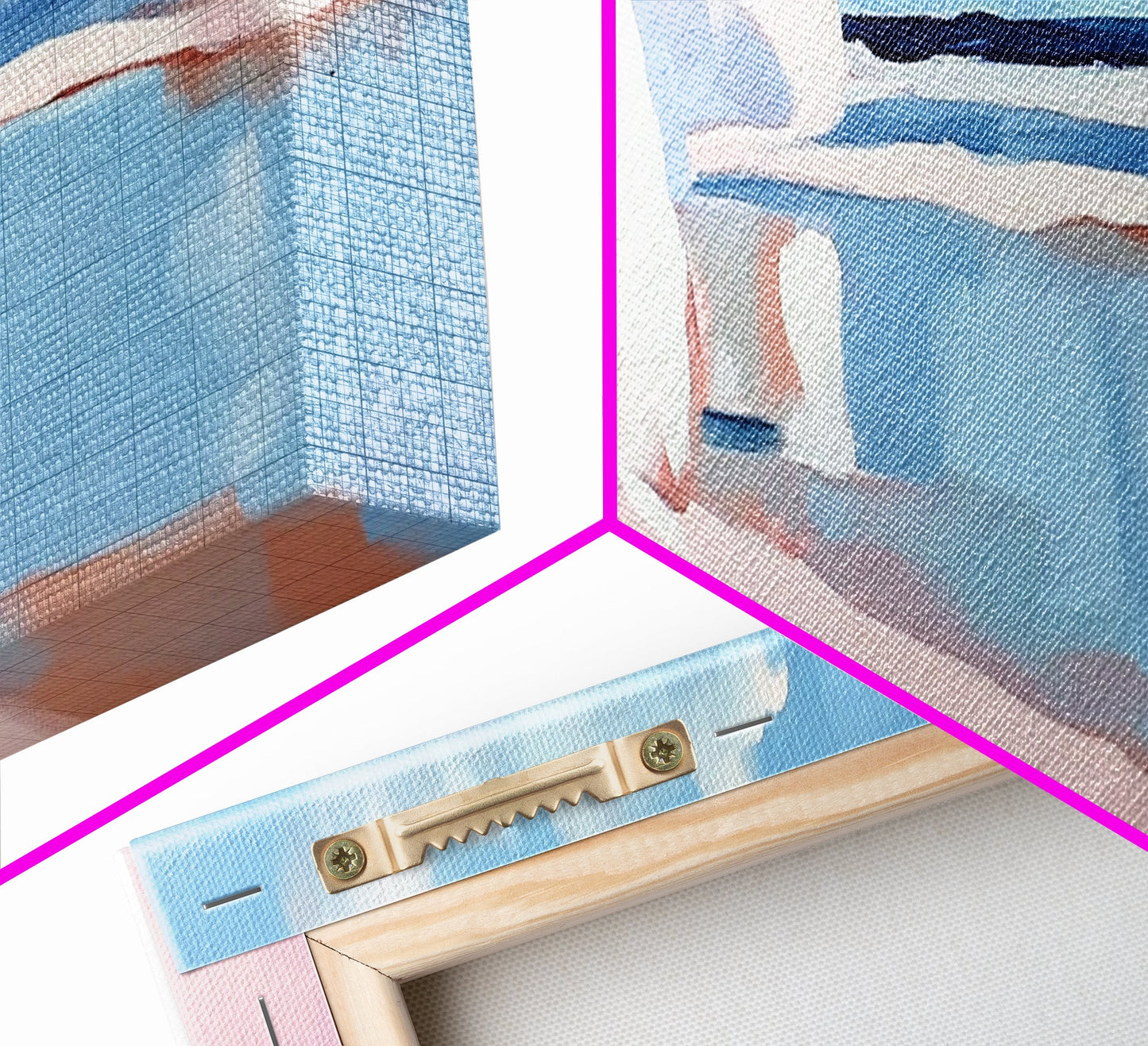 Pink Waves, Soft Beach Hues, Serene Seascape, Abstract Ocean, Framed Canvas Print, Minimalist Aesthetic, Bedroom Wall Art, Coastal Vibes