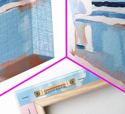 Pink Waves, Soft Beach Hues, Serene Seascape, Abstract Ocean, Framed Canvas Print, Minimalist Aesthetic, Bedroom Wall Art, Coastal Vibes