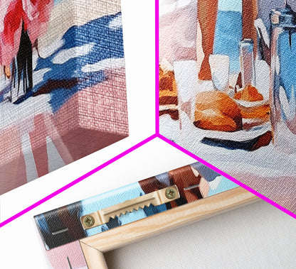 Ocean Picnic, Coastal Dining, Elegant Beach Scene, Pastel Seascape, Canvas Print, Living Room Art, Modern Nautical, Kitchen Wall Art