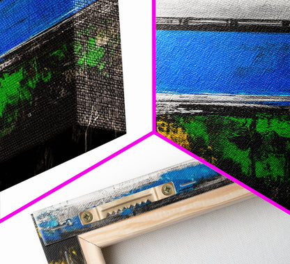 Bridge, Blue Water, Modern Abstract, Canvas Print, Contemporary Art, Urban Landscape, Minimalist Wall Art, Office Decor, Unique Home Art