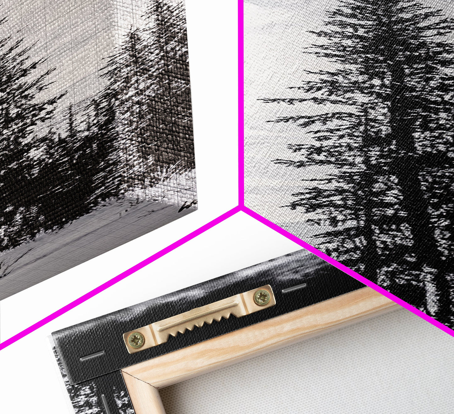 Black White Pine, Winter Forest, Nature Wall Art, Christmas Decor, Modern Minimalist, Monochrome Print, Framed Canvas Print