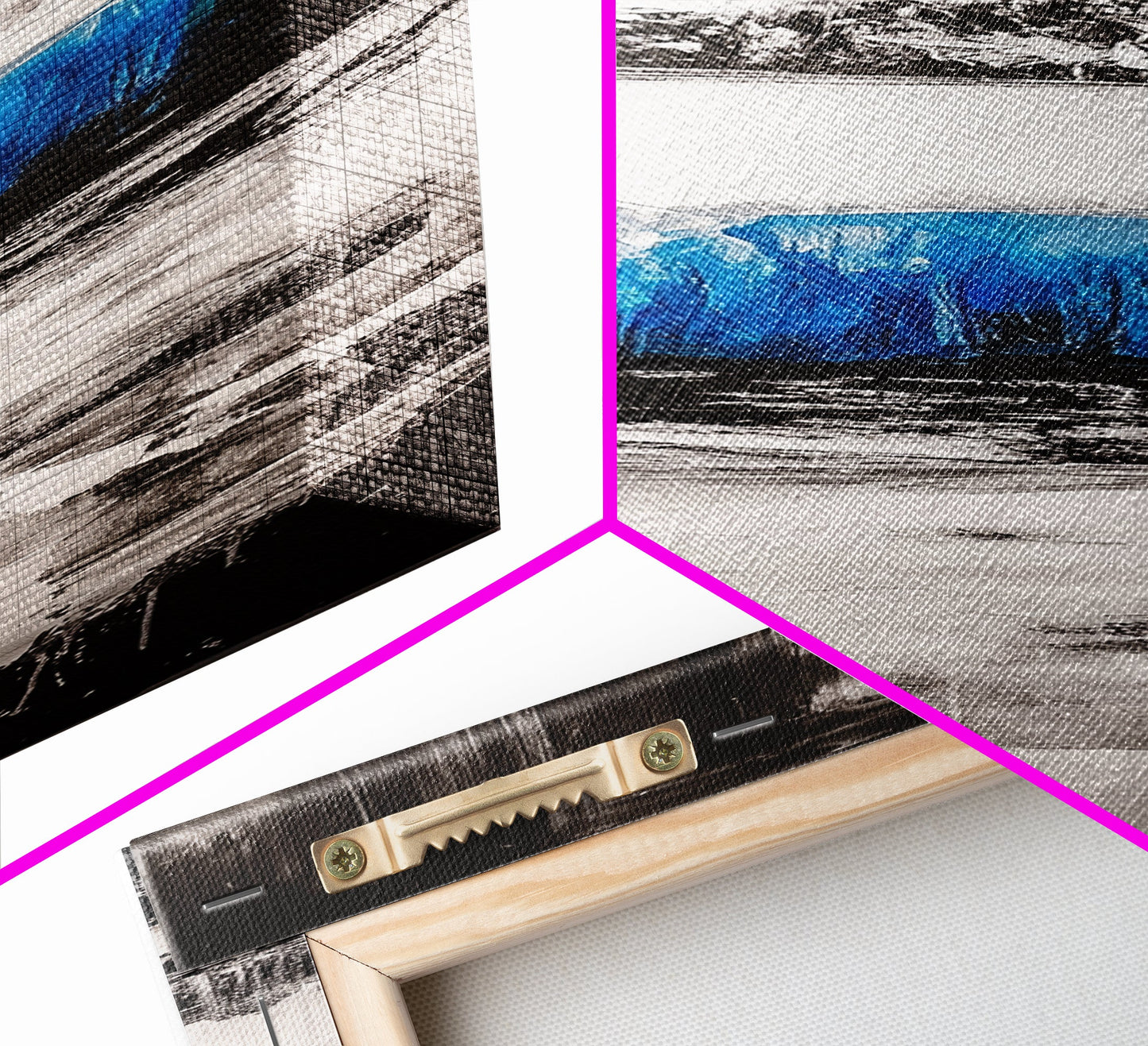 Mountain Reflection, Blue Lake Art, Nature Canvas Print, Black White Wall Art, Landscape Painting, Large Artwork, Minimalist Decor