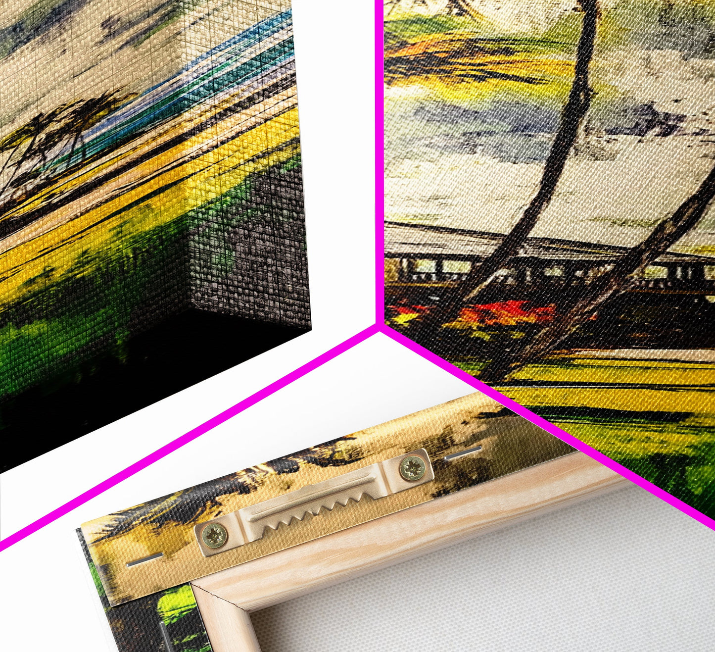 Tropical Landscape Painting, Palm Tree Art, Beach House Wall Decor, Coastal Summer Art, Vibrant Green and Yellow Art, Framed Canvas Print