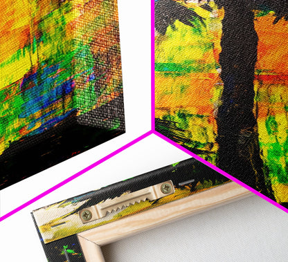 Palm Tree Sunset, Tropical Wall Art, Colorful Beach Decor, Boho Island Art, Vibrant Home Print, Living Room Art, Framed Canvas Print