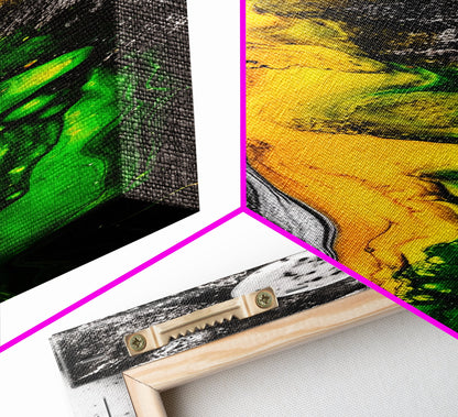 Marbled Abstract Art, Green and Yellow Fluid Painting, Modern Wall Decor, Textured Artwork, Contemporary Office Art, Framed Canvas Print