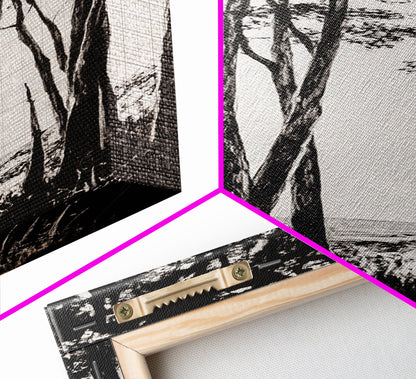 Tall Trees, Monochrome Forest, Tranquil Landscape, Framed Canvas Print, Nature Wall Art, Rustic Cabin Decor, Modern Minimalist Art