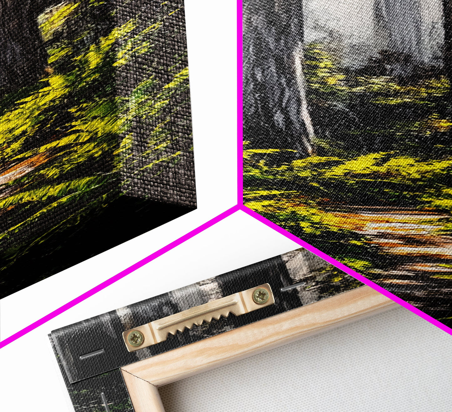 Forest Path, Sunlit Trees, Nature Painting, Framed Canvas Print, Woodland Decor, Cozy Cabin Art, Autumn Vibes, Entryway Artwork