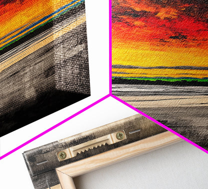 Fire Sky, Dramatic Sunset, Abstract Seascape, Framed Canvas Print, Bold Wall Art, Vibrant Home Decor, Statement Piece