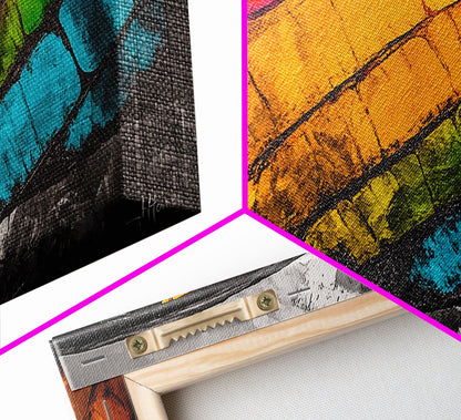 Butterfly Wing, Vibrant Abstract, Colorful Texture, Modern Wall Art, Nature Inspired, Framed Canvas Print, Office Decor, Bold Statement Art