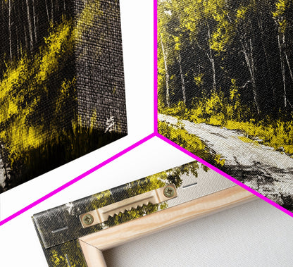 Forest Road, Scenic Nature Path, Rustic Landscape Painting, Greenery Wall Art, Country Home Decor, Framed Canvas Print, Office Artwork