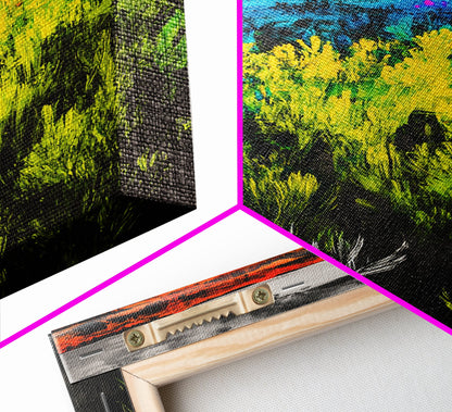 Colorful Prairie, Abstract Fields, Bright Wildflowers, Framed Canvas Print, Vibrant Wall Art, Boho Home Decor, Living Room Statement