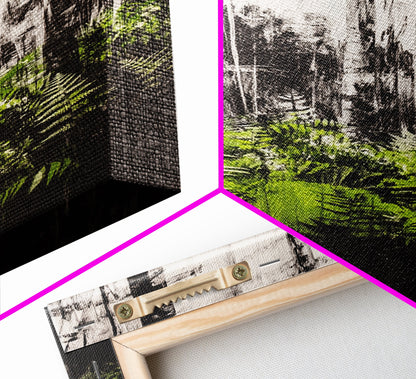 Forest Ferns, Green Botanical Art, Woodland Nature Print, Minimalist Home Decor, Black and White Wall Art, Framed Canvas Print