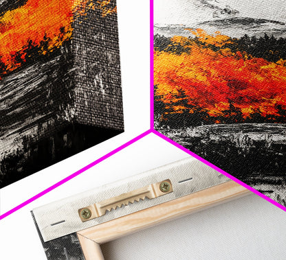 Burning Trees, Fiery Autumn Landscape, Dramatic Fall Wall Art, Modern Seasonal Home Decor, Bold Color Painting, Framed Canvas Print