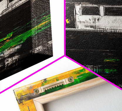 Houseboat Sunset, Coastal Painting, Warm Tones, Abstract Art, Framed Canvas Print, Living Room Wall Art, Waterfront Decor, Ocean Art