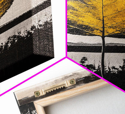 Golden Leaf, Minimalist Nature, Autumn Wall Art, Botanical Decor, Framed Canvas Print, Living Room Art, Black and White, Nature Print