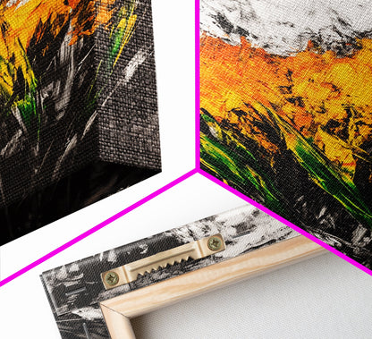 Fiery Wildflowers, Black White Abstract, Nature Art, Floral Painting, Contemporary Living Room Decor, Statement Piece, Canvas Print