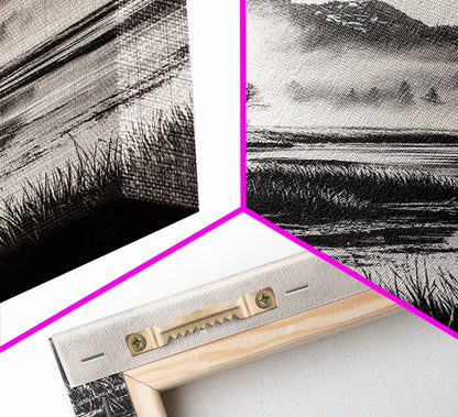 Foggy Forest, Monochrome Wall Art, Nature Landscape, Tranquil Painting, Living Room Decor, Rustic Style, Framed Canvas Print