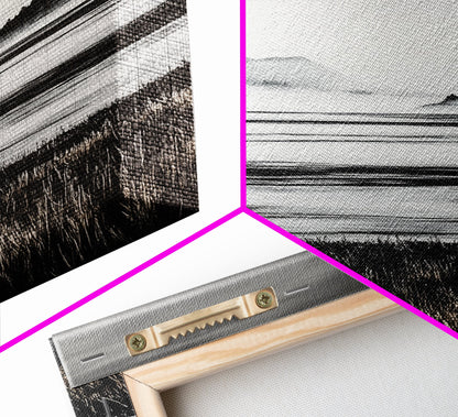 Serene Lake, Black and White Artwork, Misty Mountains, Nature Decor, Minimalist Landscape, Home Office Art, Canvas Print