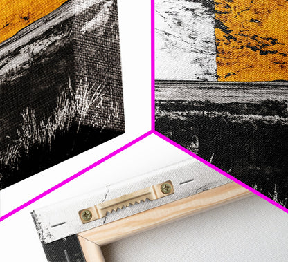 Golden Abstract, Minimalist Landscape Art, Modern Nature Painting, Earthy Tones, Contemporary Home Decor, Framed Canvas Print