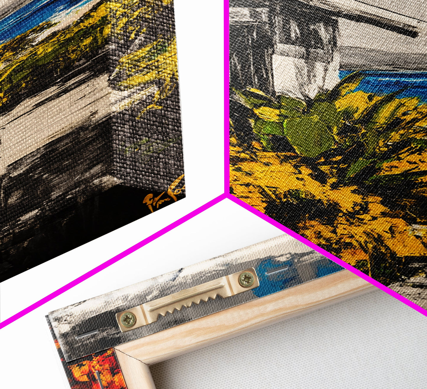 Beach House Path, Black White Coastal Art, Yellow Green Foliage, Tropical Landscape, Ocean Wall Decor, Beach Home, Framed Canvas Print