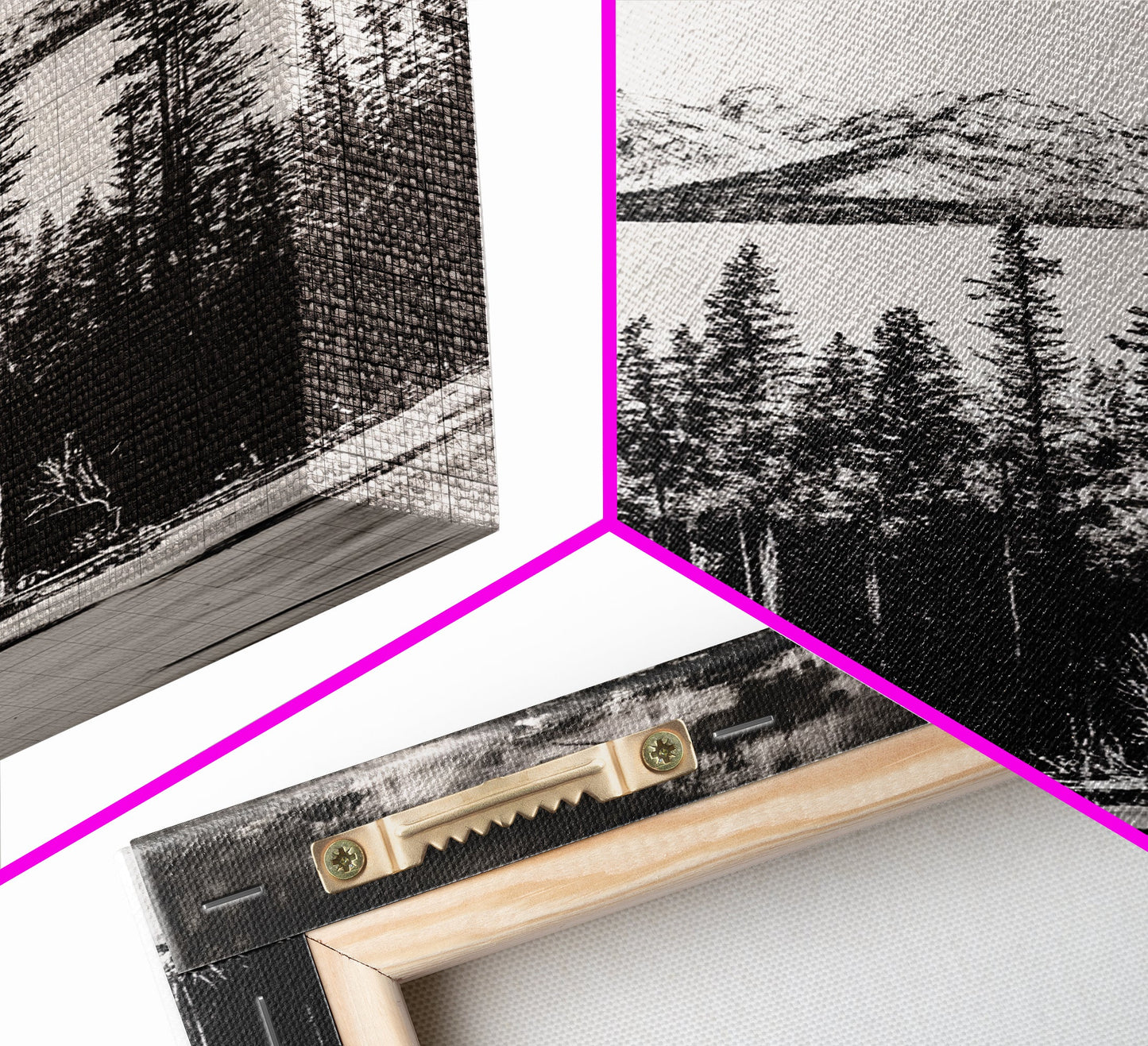 Mountain Serenity, Black and White Landscape, Nature Art, Tranquil Home Decor, Minimalist Painting, Office Artwork, Framed Canvas Print