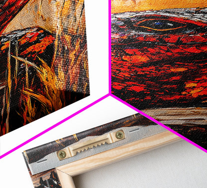 Fiery Lizard, Wildlife Art, Reptile Painting, Nature Wall Art, Rustic Decor, Warm Tones, Fall Wall Art, Living Room Art, Framed Canvas Print