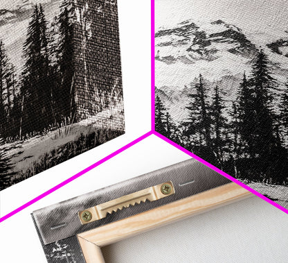 Snowy Peak, Mountain Landscape, Monochrome Art, Winter Wall Art, Nature Inspired, Rustic Wall Decor, Large Wall Art, Framed Canvas Print