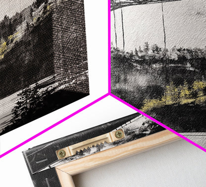 Steel Bridge, Industrial Wall Art, Black and White Landscape, Cityscape Art, Rustic Metal, Loft Style, Office Wall Art, Framed Canvas Print