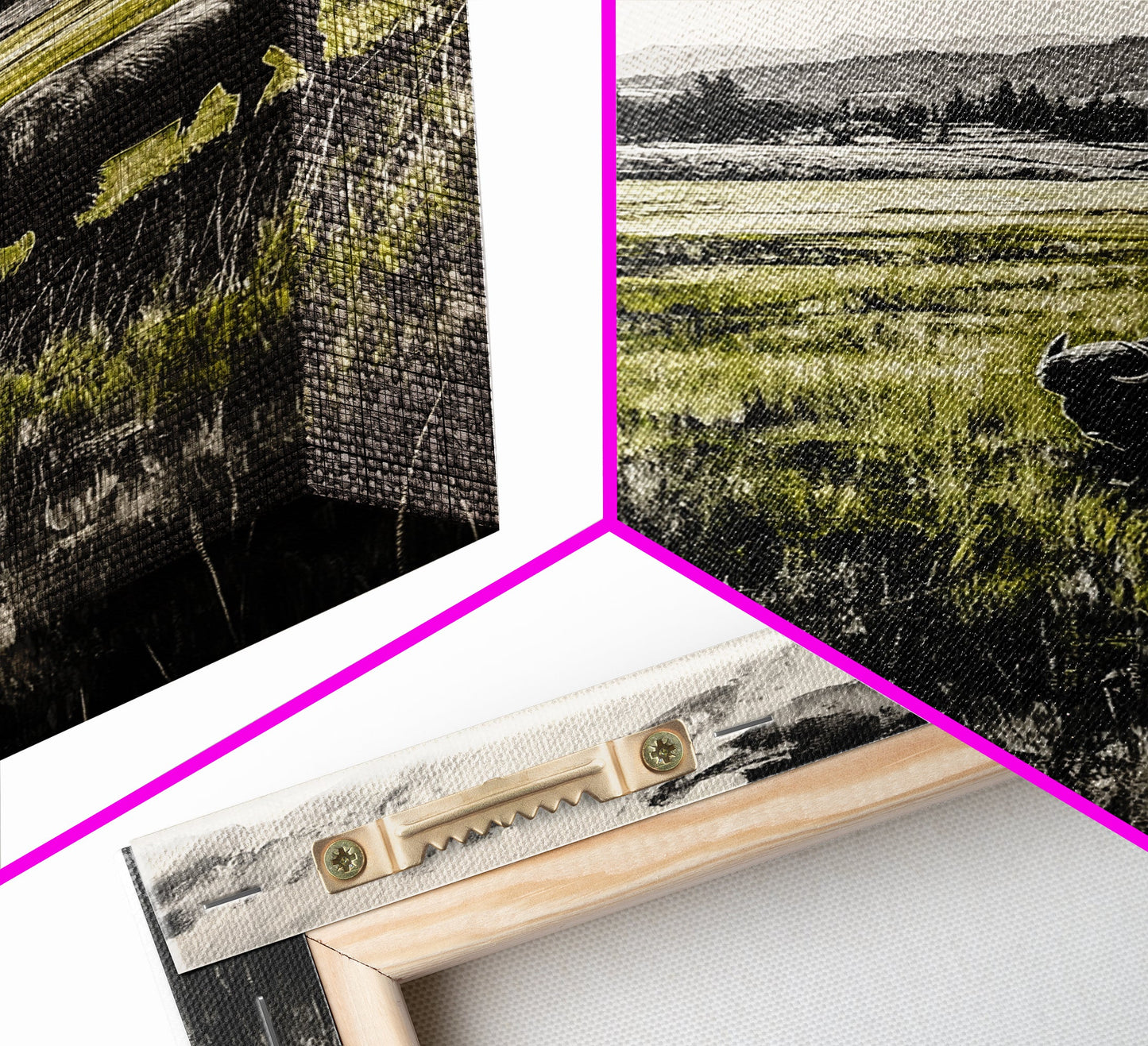 Grazing Bison, Wildlife Art, Rustic Home Decor, Nature Inspired, Western Landscape, Monochrome Art, Cabin Wall Art, Framed Canvas Print