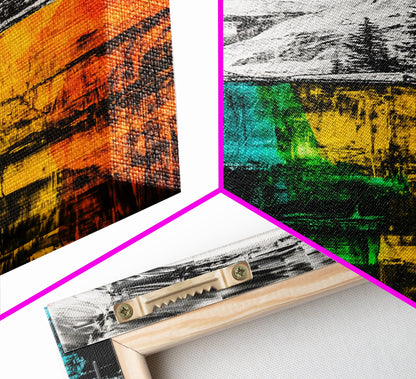Colorful Canyon, Nature Painting, Abstract Wilderness, Vibrant Landscape, Canvas Print, Adventurous Art, Boho Decor, Office Wall Art