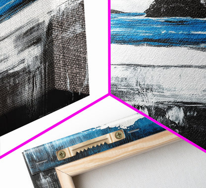 Ocean Cliff Seascape, Moody Coastal Art, Black White Blue Water, Modern Minimalist Wall Decor, Nautical Home Gift, Framed Canvas Print