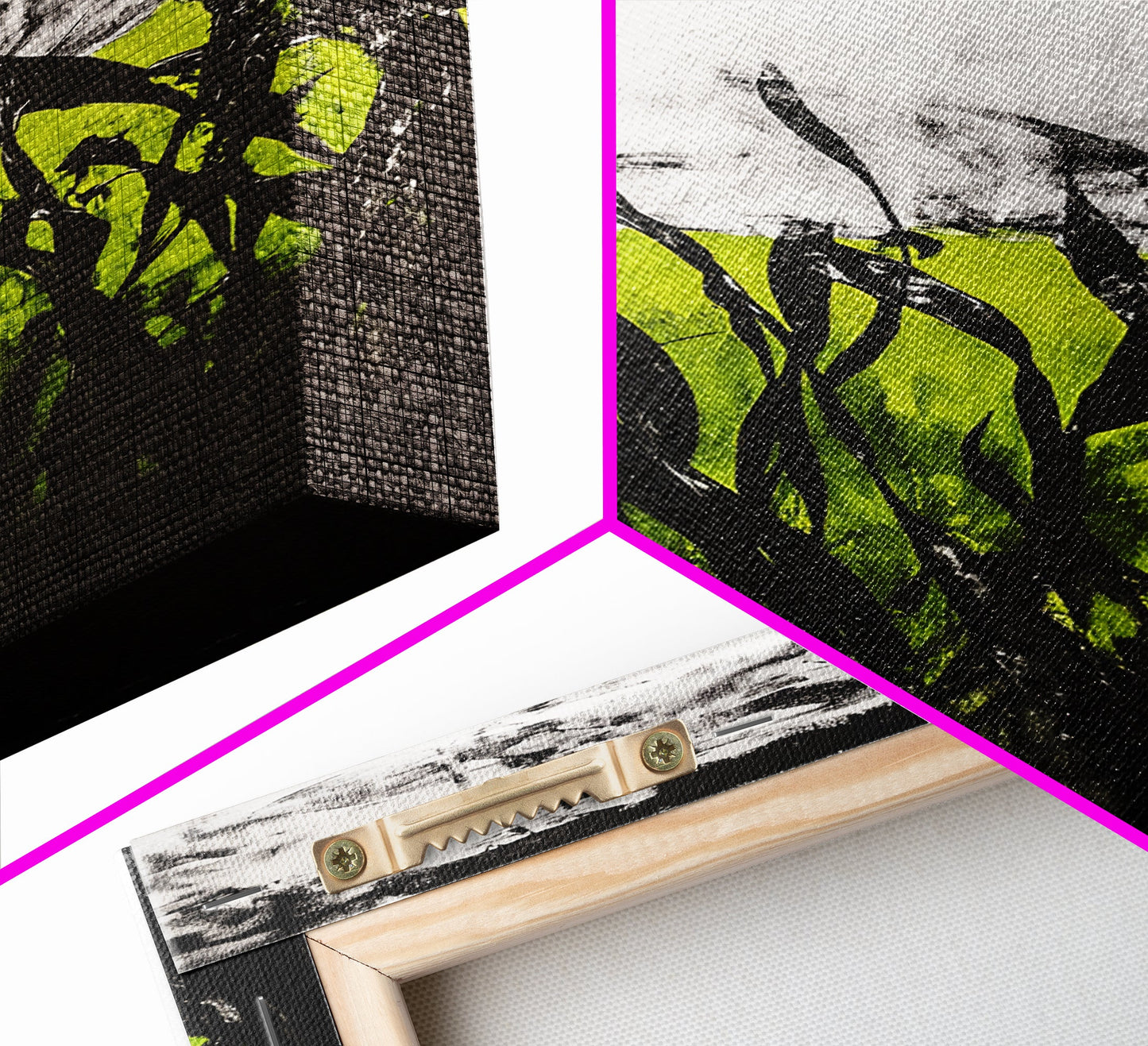 Minimalist Grass Field, Black White Green Nature Art, Abstract Farmhouse Wall Decor, Modern Simple Landscape, Framed Canvas Print