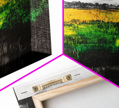 Mountain View, Golden Fields, Lakeside Horizon, Framed Canvas Print, Rustic Landscape, Nature Wall Art, Modern Farmhouse